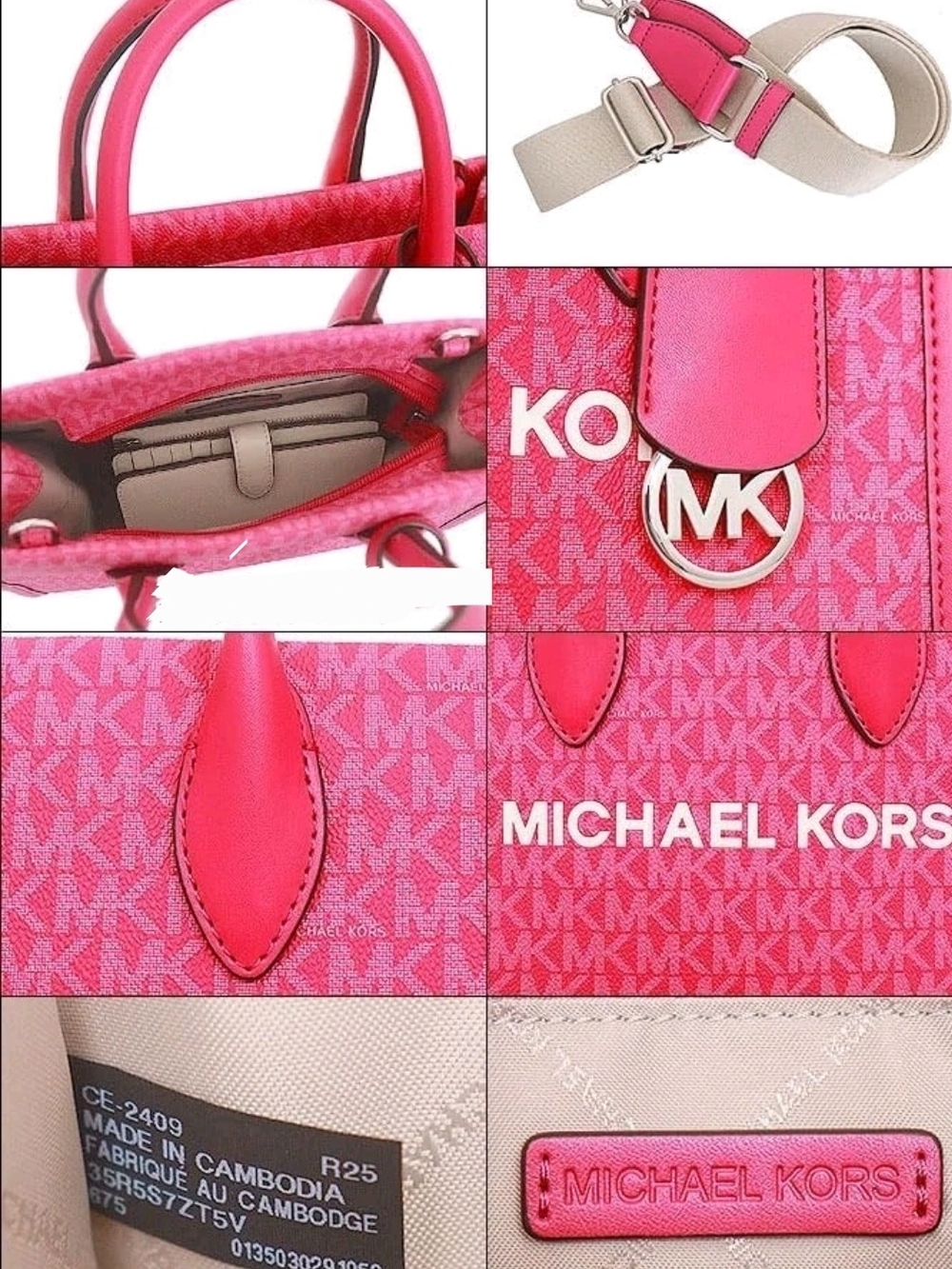 MICHAEL KORS Hot Pink Logo Satchel with Contrast Strap - Picture 3 of 3